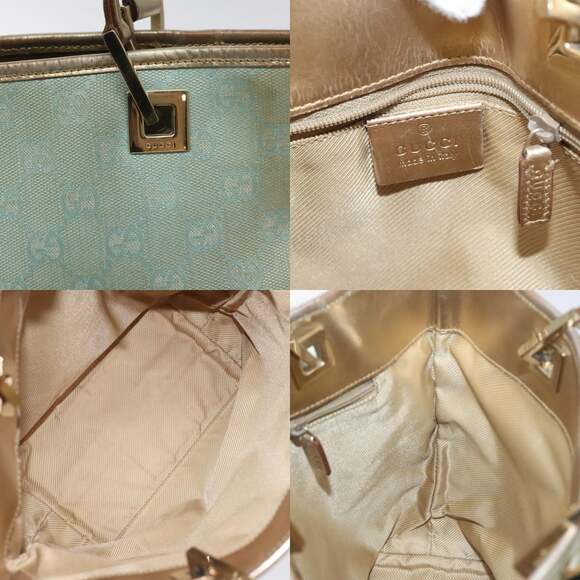 GUCCI GG Canvas Tote Bag Light Blue Gold 002 002 - Picture 11 of 12